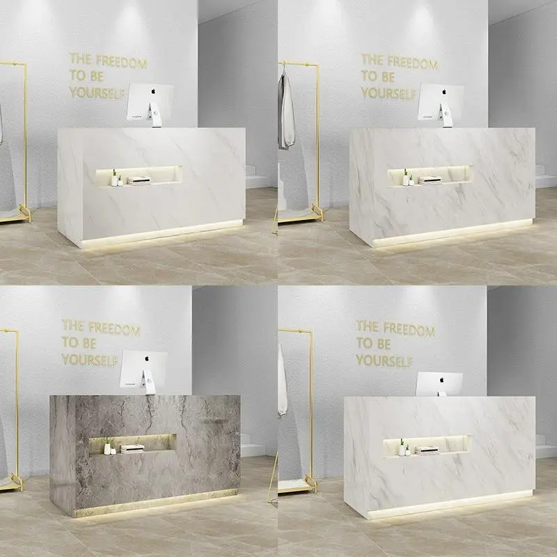 Factory Direct Minimalist Company Reception Desk Marble Arc Clothing Store Cashier Counter Beauty Salon bar Customizatio — view 3
