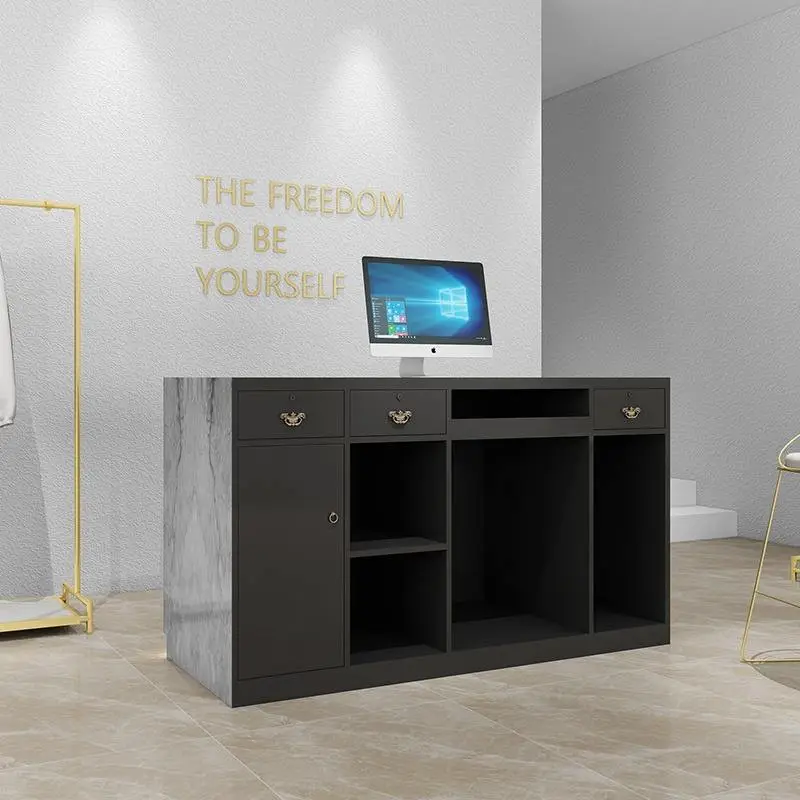 Factory Direct Minimalist Company Reception Desk Marble Arc Clothing Store Cashier Counter Beauty Salon bar Customizatio — view 4