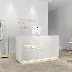 Factory Direct Minimalist Company Reception Desk Marble Arc Clothing Store Cashier Counter Beauty Salon bar Customizatio — view 5