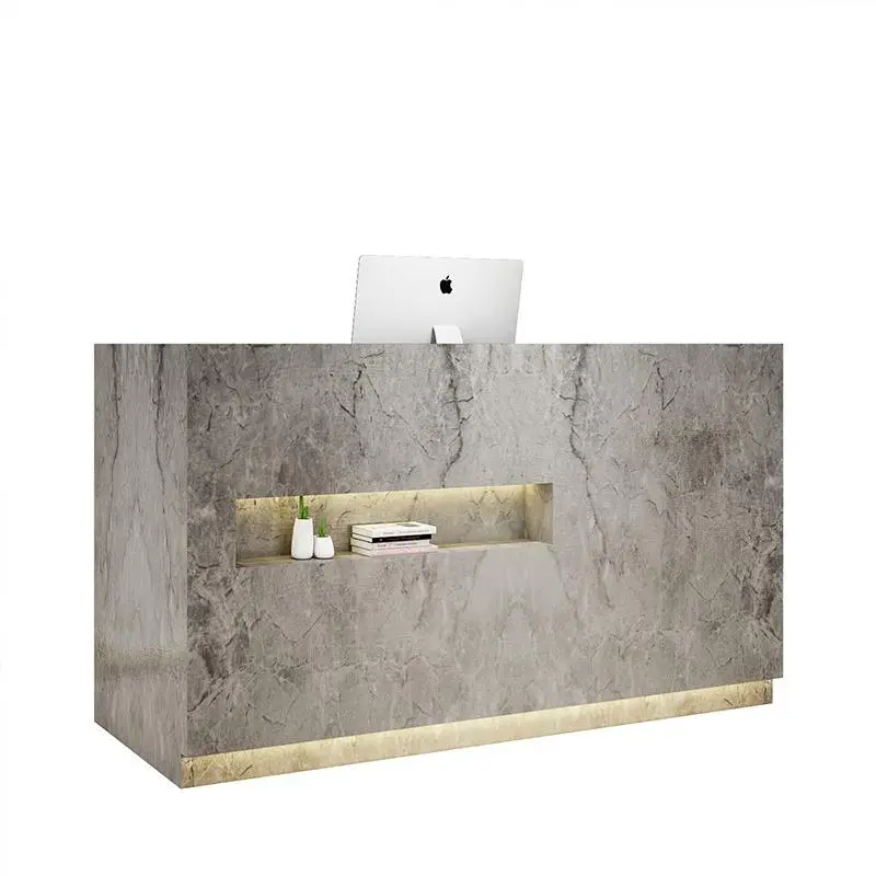 Factory Direct Minimalist Company Reception Desk Marble Arc Clothing Store Cashier Counter Beauty Salon bar Customizatio — view 6