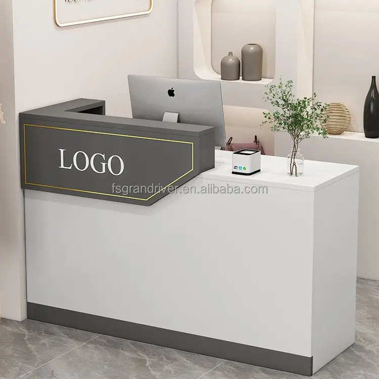 Reception Desk Counter Desk for Checkout & Retail, Front Counter Table Minimalist Wood Office Furniture Customizable 40K — view 1