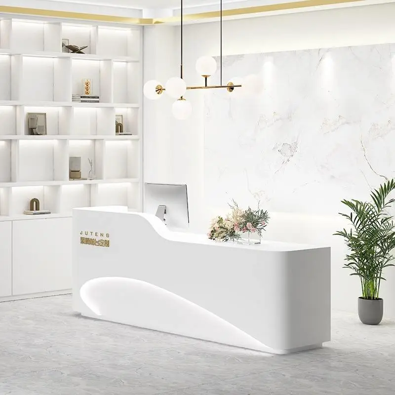 Factory Price Modern Minimalist White Long Front Counter Desk Luxury Hairdressing Reception Desk for Boutique — view 1