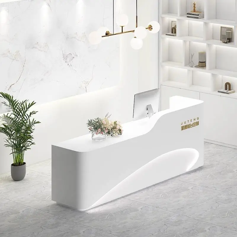 Factory Price Modern Minimalist White Long Front Counter Desk Luxury Hairdressing Reception Desk for Boutique — image 3