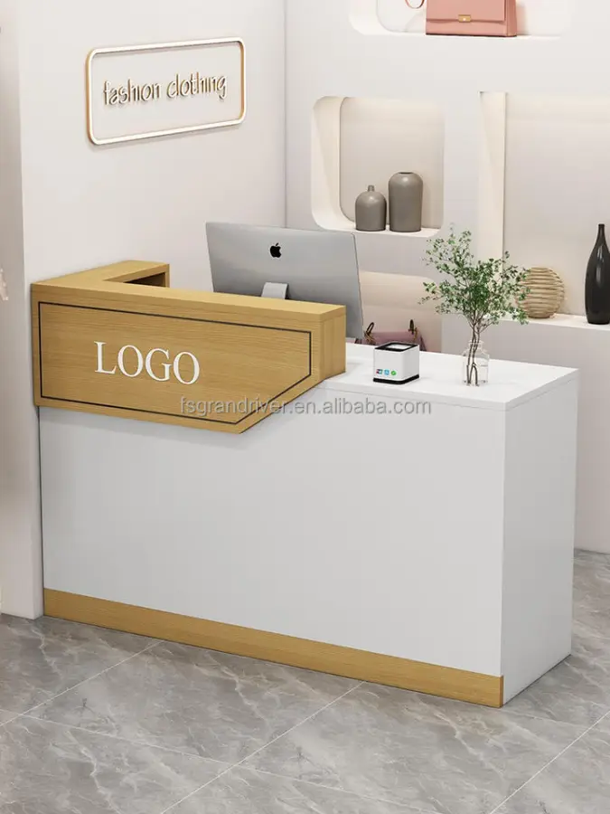 Reception Desk Counter Desk for Checkout & Retail, Front Counter Table Minimalist Wood Office Furniture Customizable 40KG — image 3