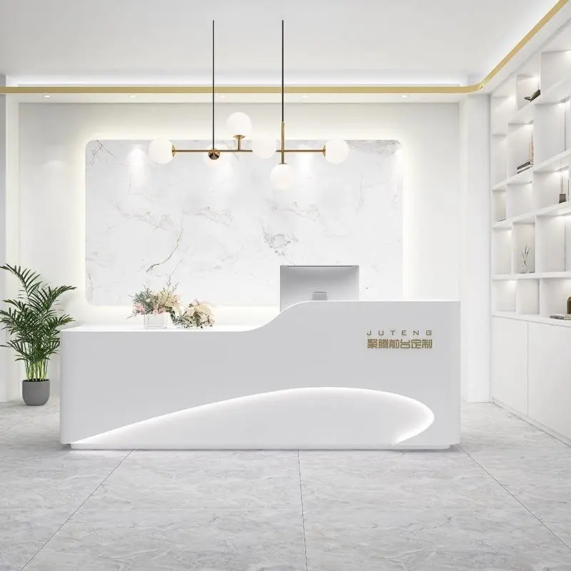 Factory Price Modern Minimalist White Long Front Counter Desk Luxury Hairdressing Reception Desk for Boutique — image 4