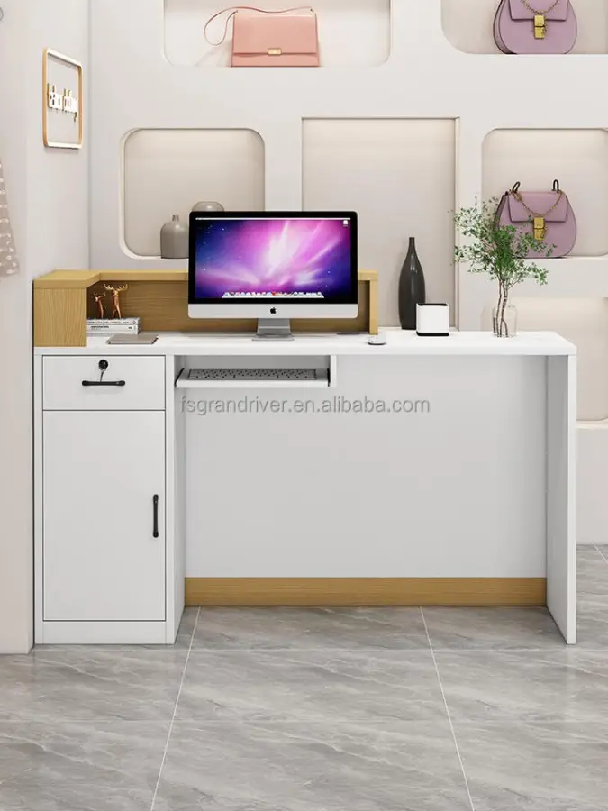 Reception Desk Counter Desk for Checkout & Retail, Front Counter Table Minimalist Wood Office Furniture Customizable 40KG — image 4