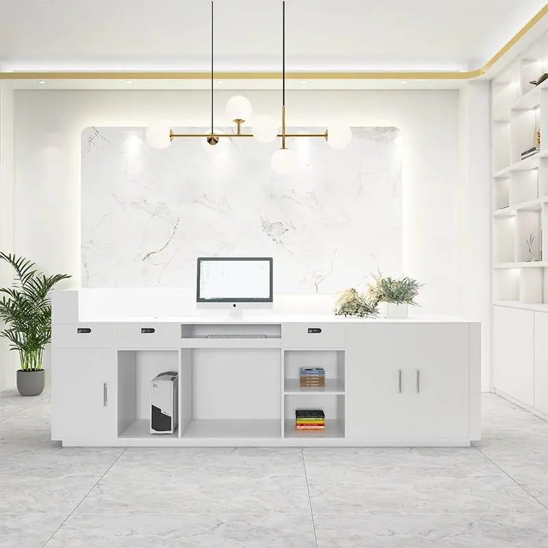 Factory Price Modern Minimalist White Long Front Counter Desk Luxury Hairdressing Reception Desk for Boutique — image 5
