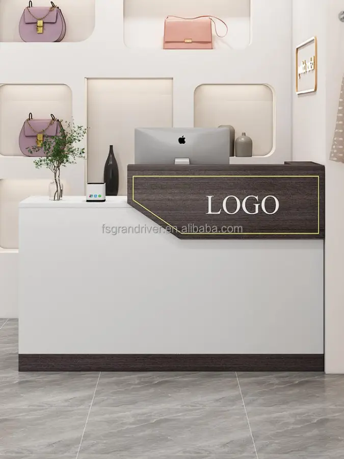 Reception Desk Counter Desk for Checkout & Retail, Front Counter Table Minimalist Wood Office Furniture Customizable 40KG — image 5