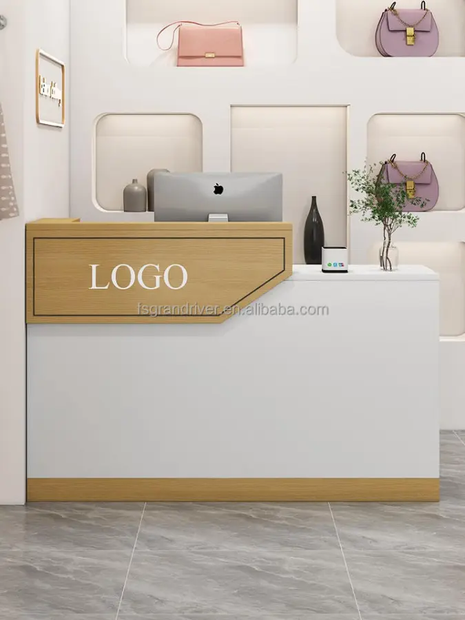 Reception Desk Counter Desk for Checkout & Retail, Front Counter Table Minimalist Wood Office Furniture Customizable 40KG — image 6