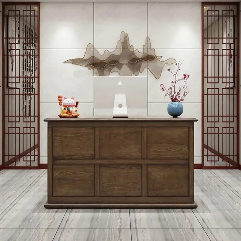 Factory Price Wood Office Spa for Beauty Led Restaurant Fluted Hospital Table Nail Salon Cashier Modern Counter Receptio — view 1