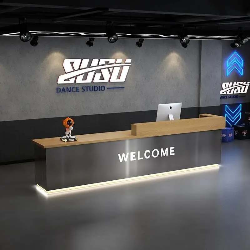 Bar Customized Beauty Barbershop Front Modern Reception Desk Fashion Design Silver Counter — view 1