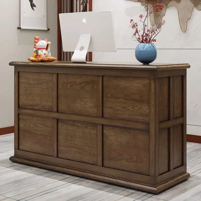 Factory Price Wood Office Spa for Beauty Led Restaurant Fluted Hospital Table Nail Salon Cashier Modern Counter Reception Desk — image 3