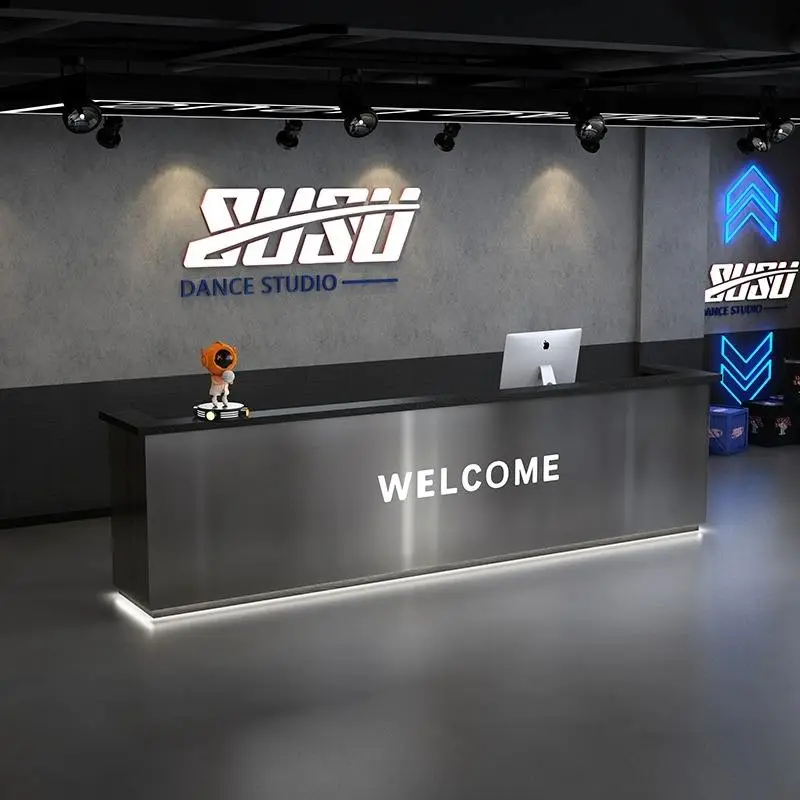 Bar Customized Beauty Barbershop Front Modern Reception Desk Fashion Design Silver Counter — image 3