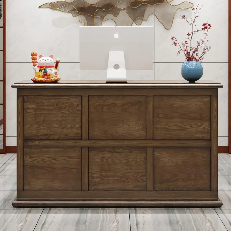 Factory Price Wood Office Spa for Beauty Led Restaurant Fluted Hospital Table Nail Salon Cashier Modern Counter Reception Desk — image 4