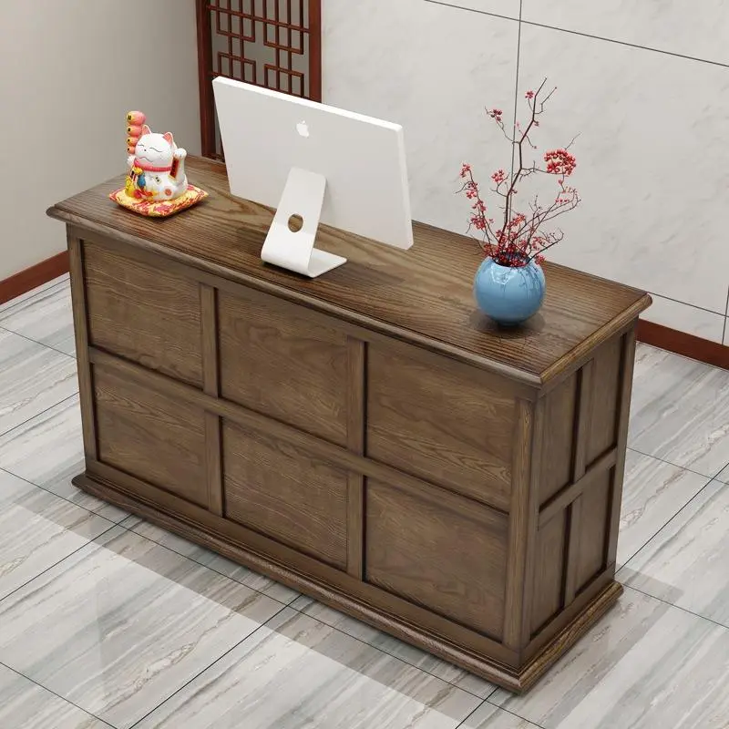 Factory Price Wood Office Spa for Beauty Led Restaurant Fluted Hospital Table Nail Salon Cashier Modern Counter Reception Desk — image 5