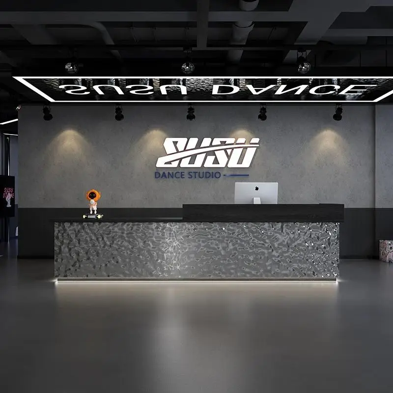 Bar Customized Beauty Barbershop Front Modern Reception Desk Fashion Design Silver Counter — image 4
