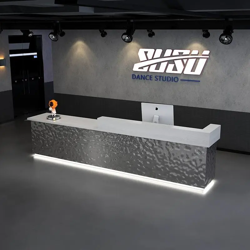 Bar Customized Beauty Barbershop Front Modern Reception Desk Fashion Design Silver Counter — image 5