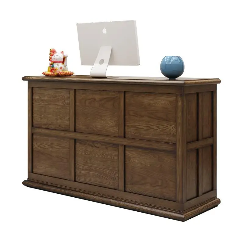 Factory Price Wood Office Spa for Beauty Led Restaurant Fluted Hospital Table Nail Salon Cashier Modern Counter Reception Desk — image 6