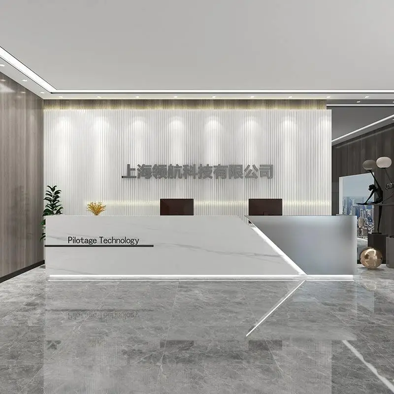 Modern Clinic Reception Counter Desk Luxury Stainless Steel Salon Beauty Barbershop Reception Desk for Sale with Led Lighting — image 3