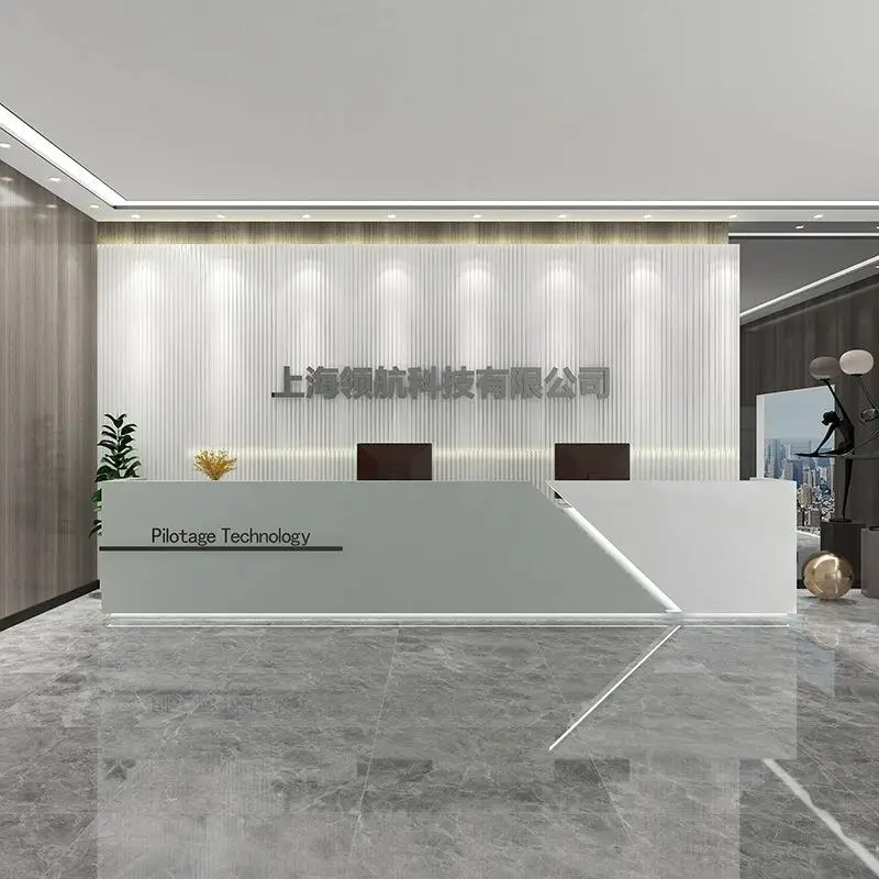 Modern Clinic Reception Counter Desk Luxury Stainless Steel Salon Beauty Barbershop Reception Desk for Sale with Led Lighting — image 4