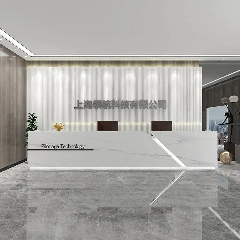 Modern Clinic Reception Counter Desk Luxury Stainless Steel Salon Beauty Barbershop Reception Desk for Sale with Led Lighting — image 5