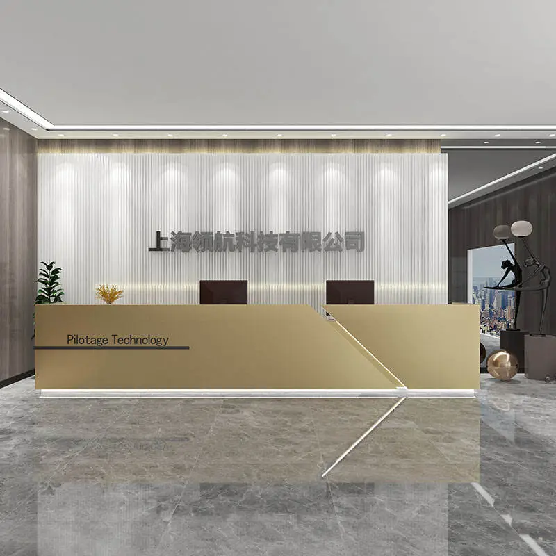 Modern Clinic Reception Counter Desk Luxury Stainless Steel Salon Beauty Barbershop Reception Desk for Sale with Led Lighting — image 7