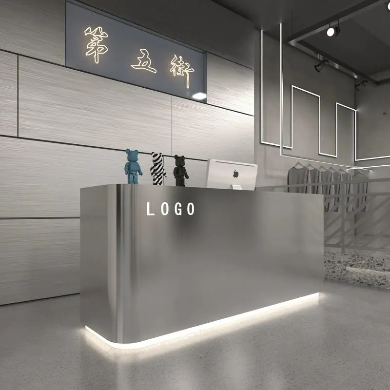 Simple Modern Clothing Store Checkout Stainless Steel bar Shop Small Beauty Salon Barber Shop Front Desk Reception Desk — view 1