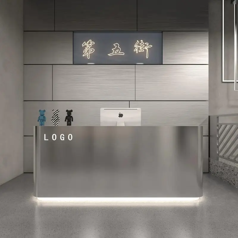 Simple Modern Clothing Store Checkout Stainless Steel bar Shop Small Beauty Salon Barber Shop Front Desk Reception Desk — view 2