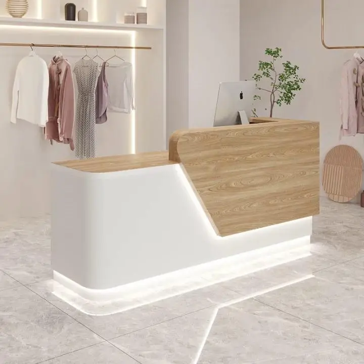 Beauty Salon Counter Front Desk White Office Reception Table Design Wood Factory Price Hotel Modern Office Furniture 40K — view 1