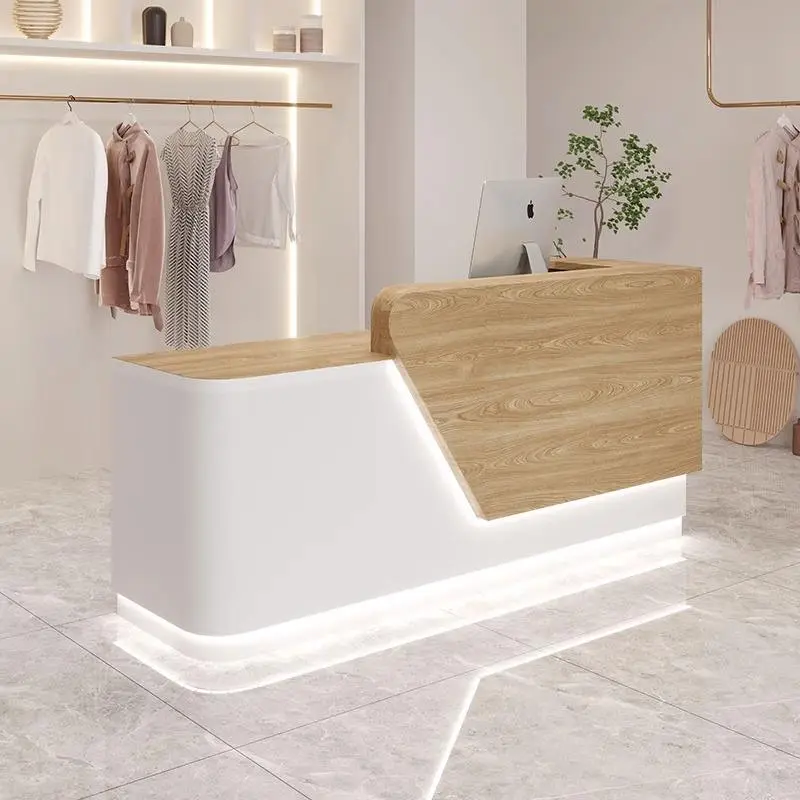 Beauty Salon Counter Front Desk White Office Reception Table Design Wood Factory Price Hotel Modern Office Furniture 40KG — image 3