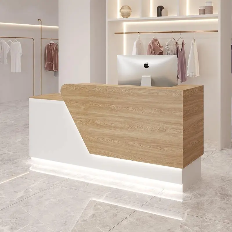Beauty Salon Counter Front Desk White Office Reception Table Design Wood Factory Price Hotel Modern Office Furniture 40KG — image 4