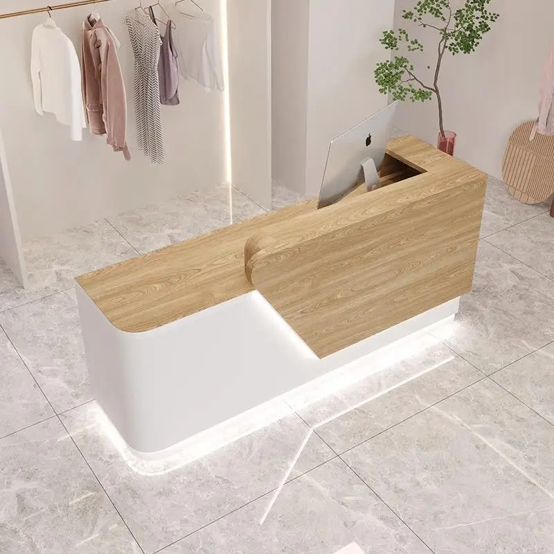 Beauty Salon Counter Front Desk White Office Reception Table Design Wood Factory Price Hotel Modern Office Furniture 40KG — image 5