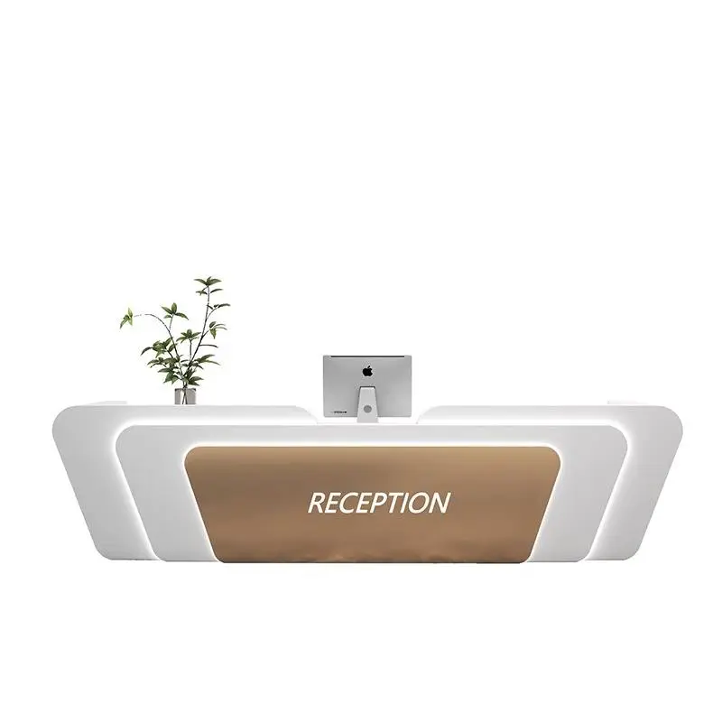 Factory Price Unique Art Shape LED Light Modern Furniture White Beauty Salon Spa Gallery Luxury Reception Counter Front — view 5