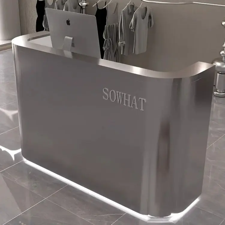 Custom Stainless Steel bar Shop Small Cash Register Reception Desk Simple Barbershop Beauty Salon Front Desk — view 1