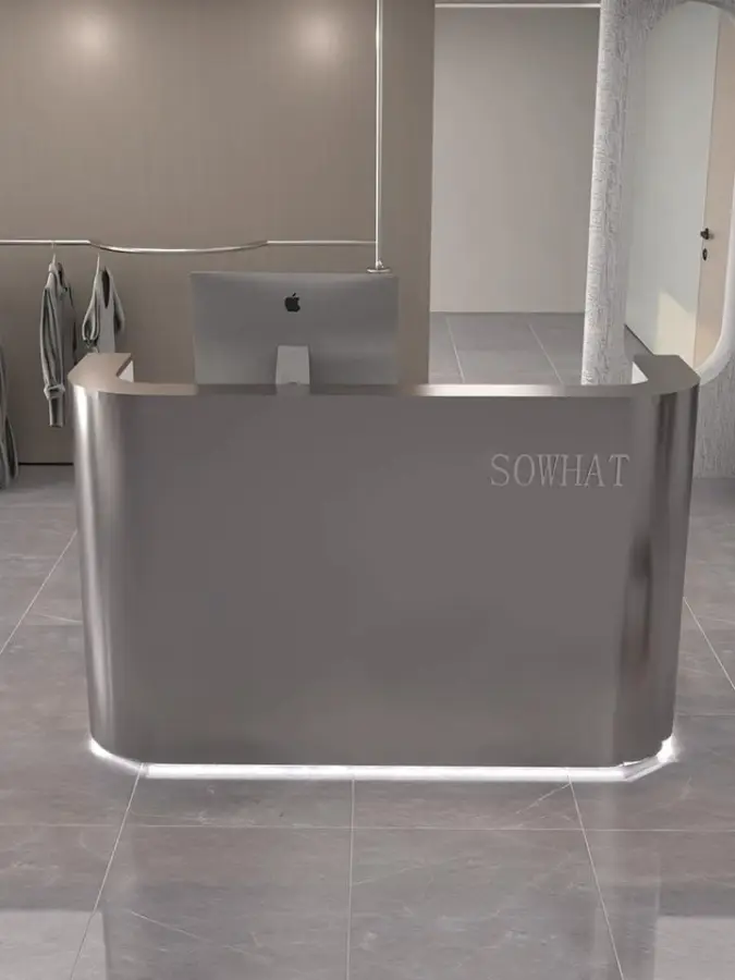 Custom Stainless Steel bar Shop Small Cash Register Reception Desk Simple Barbershop Beauty Salon Front Desk — view 3