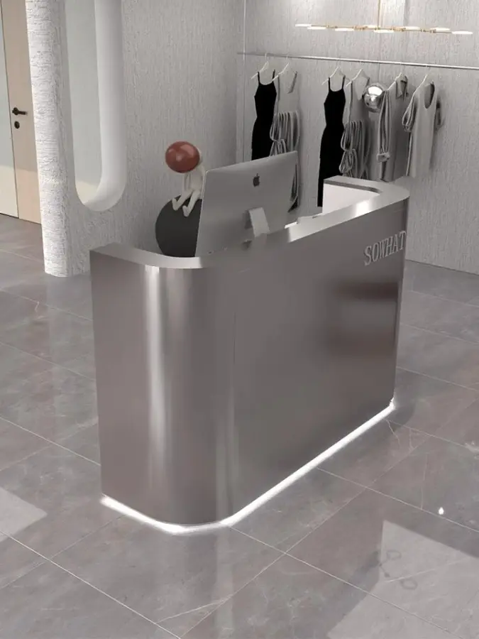 Custom Stainless Steel bar Shop Small Cash Register Reception Desk Simple Barbershop Beauty Salon Front Desk — view 4