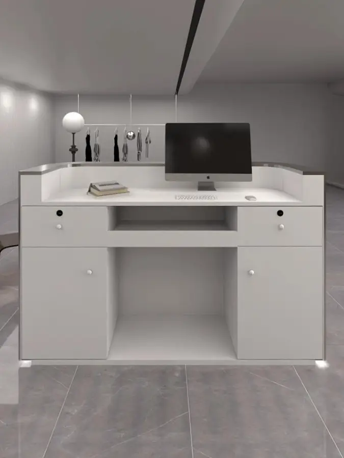 Custom Stainless Steel bar Shop Small Cash Register Reception Desk Simple Barbershop Beauty Salon Front Desk — view 5