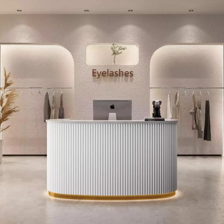 Beauty Salon Furniture Office Modern Small Custom Logo Factory Price High End Wooden Reception Table Reception Counter D — view 1