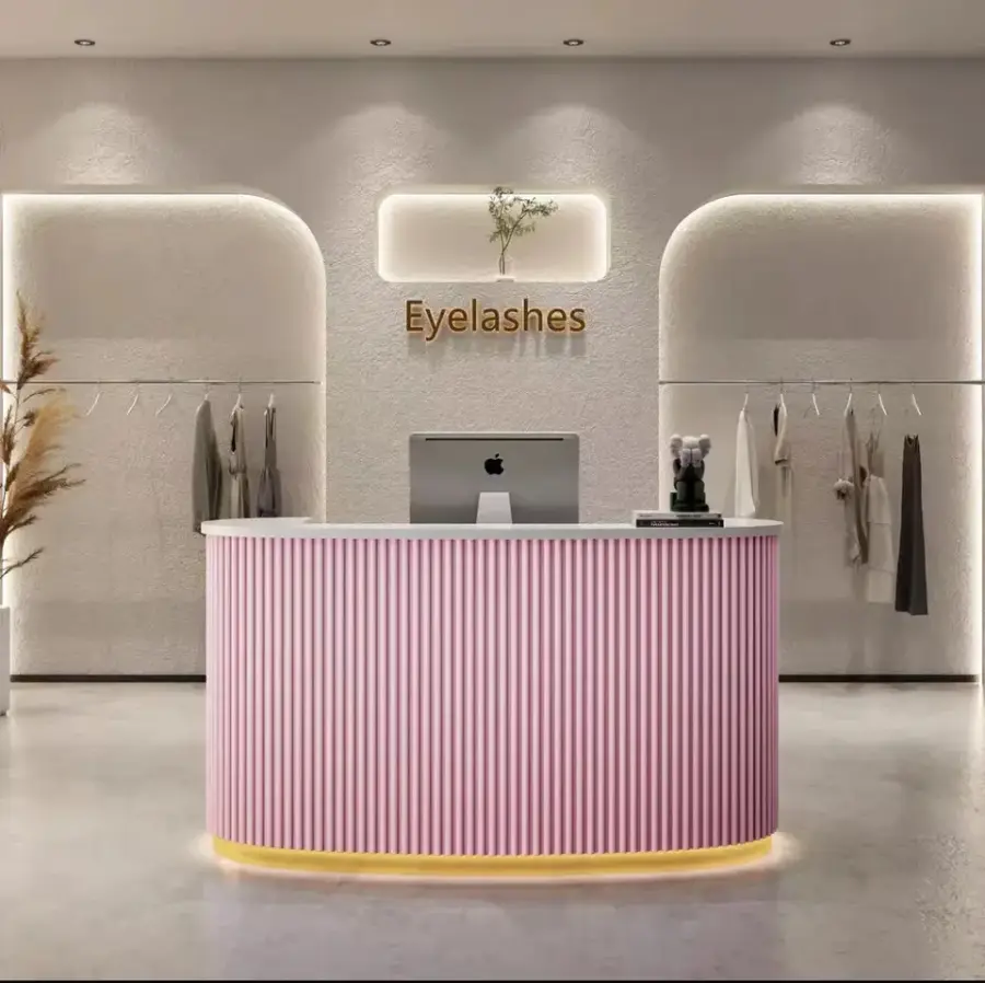 Beauty Salon Furniture Office Modern Small Custom Logo Factory Price High End Wooden Reception Table Reception Counter Desk — image 3