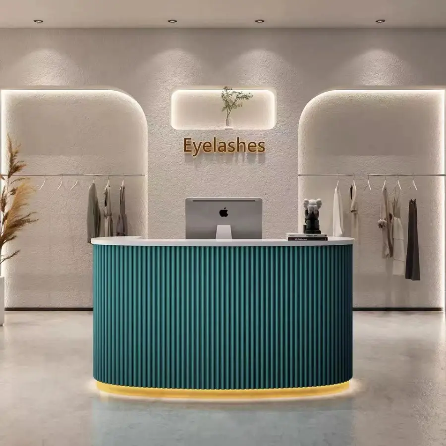 Beauty Salon Furniture Office Modern Small Custom Logo Factory Price High End Wooden Reception Table Reception Counter Desk — image 4