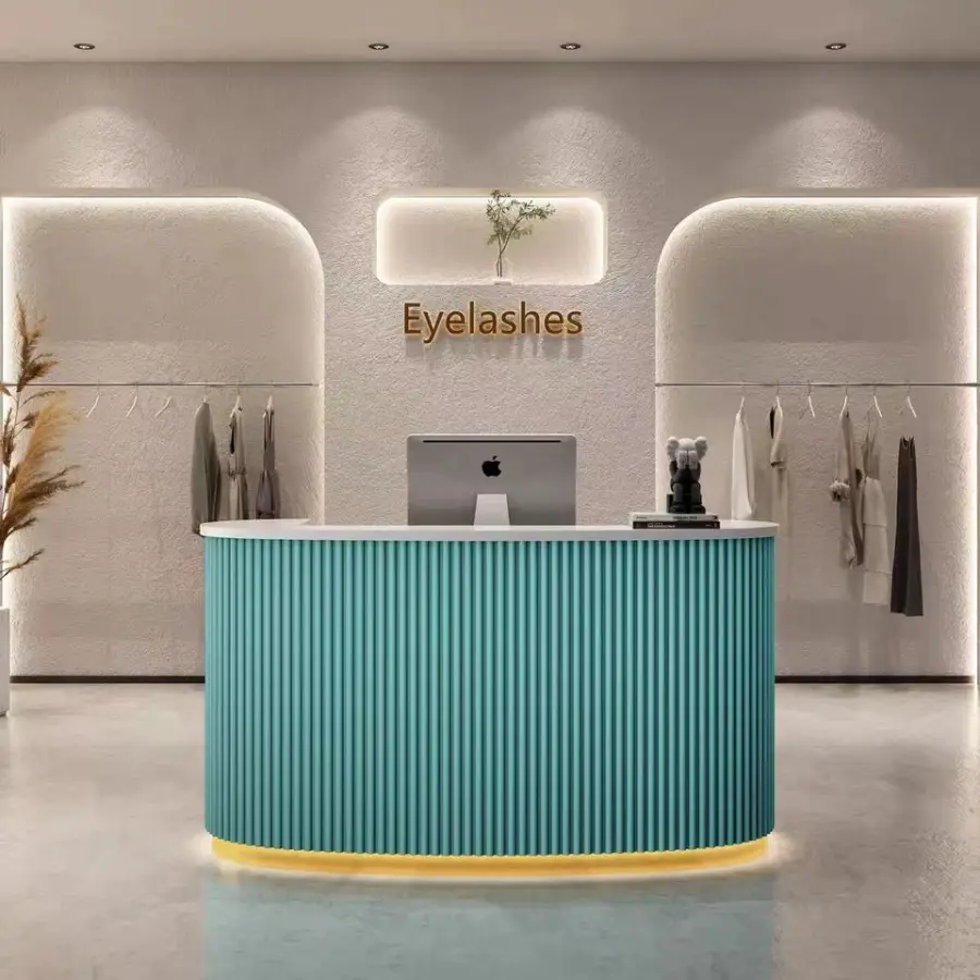 Beauty Salon Furniture Office Modern Small Custom Logo Factory Price High End Wooden Reception Table Reception Counter Desk — image 5