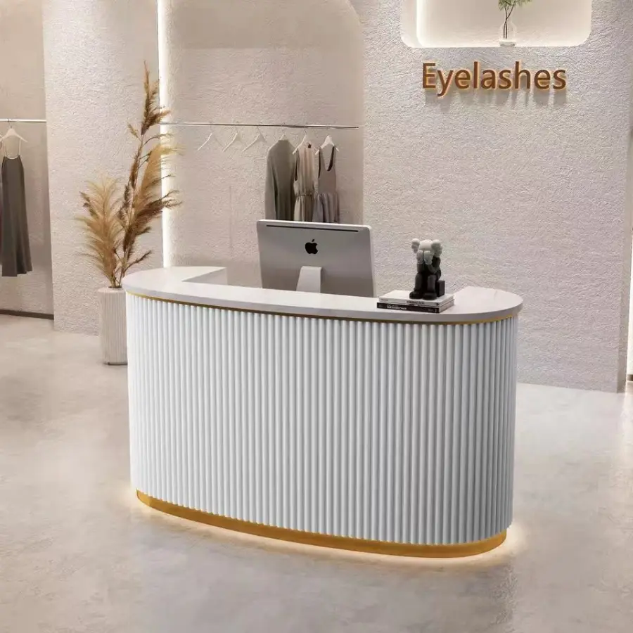 Beauty Salon Furniture Office Modern Small Custom Logo Factory Price High End Wooden Reception Table Reception Counter Desk — image 6