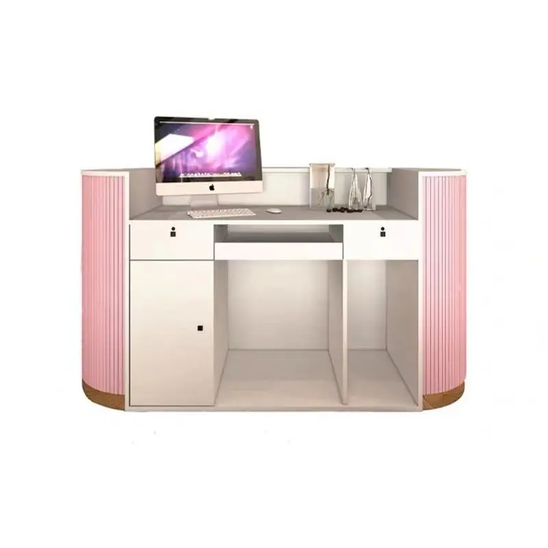 Beauty Salon Furniture Office Modern Small Custom Logo Factory Price High End Wooden Reception Table Reception Counter Desk — image 7