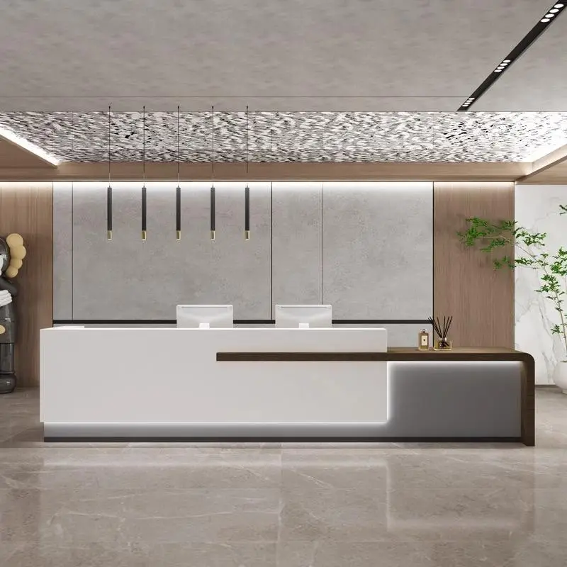 Wholesale Custom Large Size Hotel Wooden Reception Desk Beauty Salon Spa Front Desk Reception Table for Office — view 1