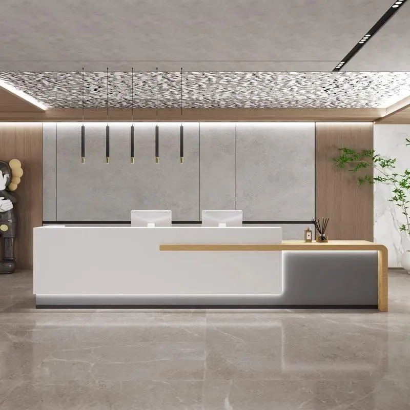 Wholesale Custom Large Size Hotel Wooden Reception Desk Beauty Salon Spa Front Desk Reception Table for Office — image 3