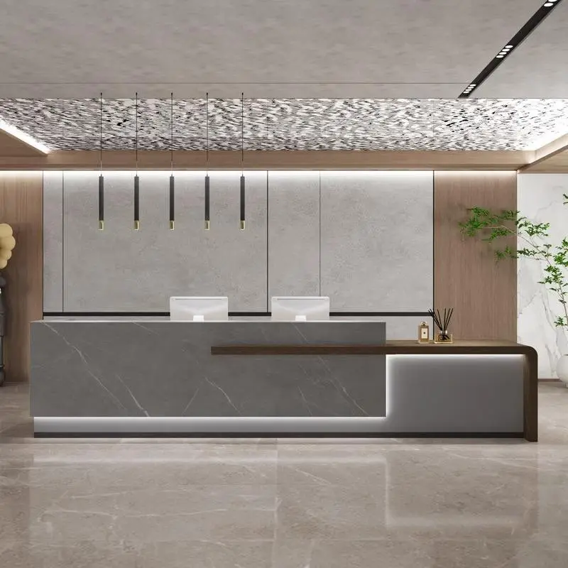Wholesale Custom Large Size Hotel Wooden Reception Desk Beauty Salon Spa Front Desk Reception Table for Office — image 4