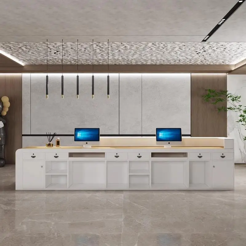 Wholesale Custom Large Size Hotel Wooden Reception Desk Beauty Salon Spa Front Desk Reception Table for Office — image 5