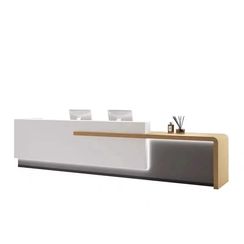 Wholesale Custom Large Size Hotel Wooden Reception Desk Beauty Salon Spa Front Desk Reception Table for Office — image 6