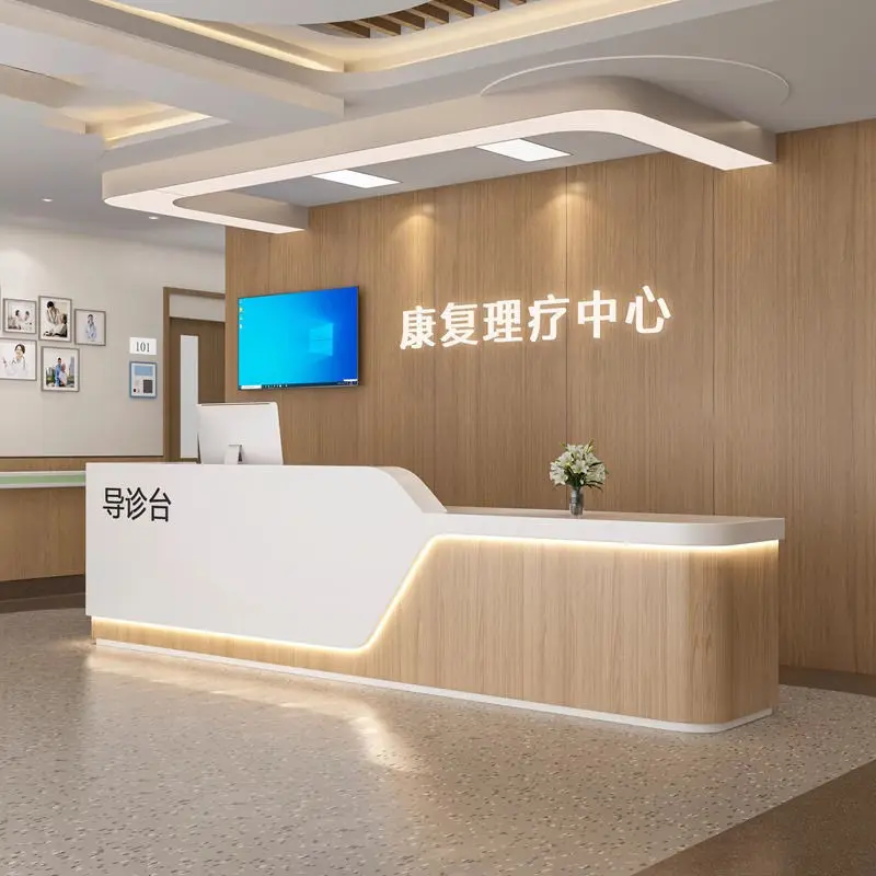 Light Luxury Solid Wooden Rehabilitation Center Reception Desk Hospital Front Counter Cash Register Reception Table for Salon — image 3