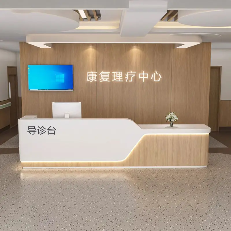 Light Luxury Solid Wooden Rehabilitation Center Reception Desk Hospital Front Counter Cash Register Reception Table for Salon — image 4